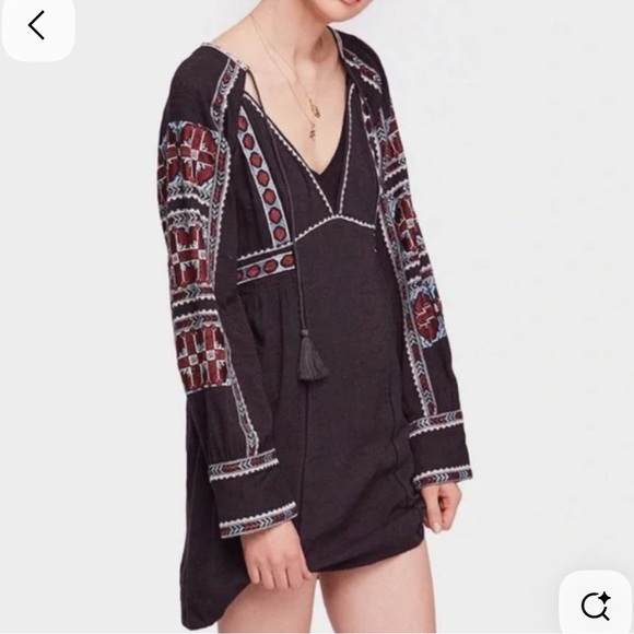 Free People All My Life Embroidered Smocked Dress Black size M - Picture 1 of 5